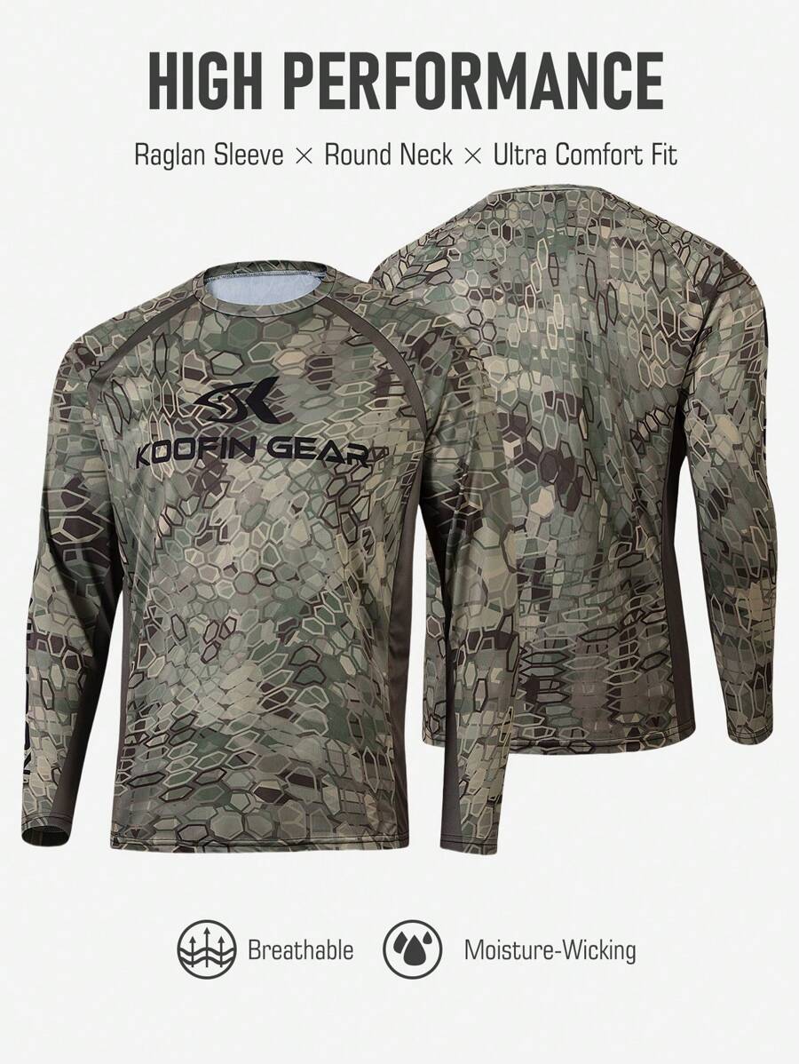 KOOFIN GEAR 高性能插肩袖钓鱼衫，采用柔软透气面料，饰以抽象迷彩图案