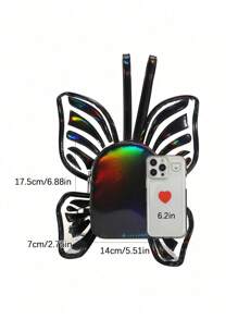 Personalized Casual Butterfly Wings Fashionable Backpack Mini Novel Laser Colorful Transparent Women Schoolbag Niche Design Creative Bag High-Looking Backpack Suitable For Outdoor Electronic Music Festival - Black - View 5