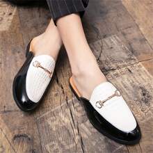 Men's Casual Loafer Shoes, Breathable Summer Half Slippers Male Leather Patterned Fashion Versatile - Black and White - View 11