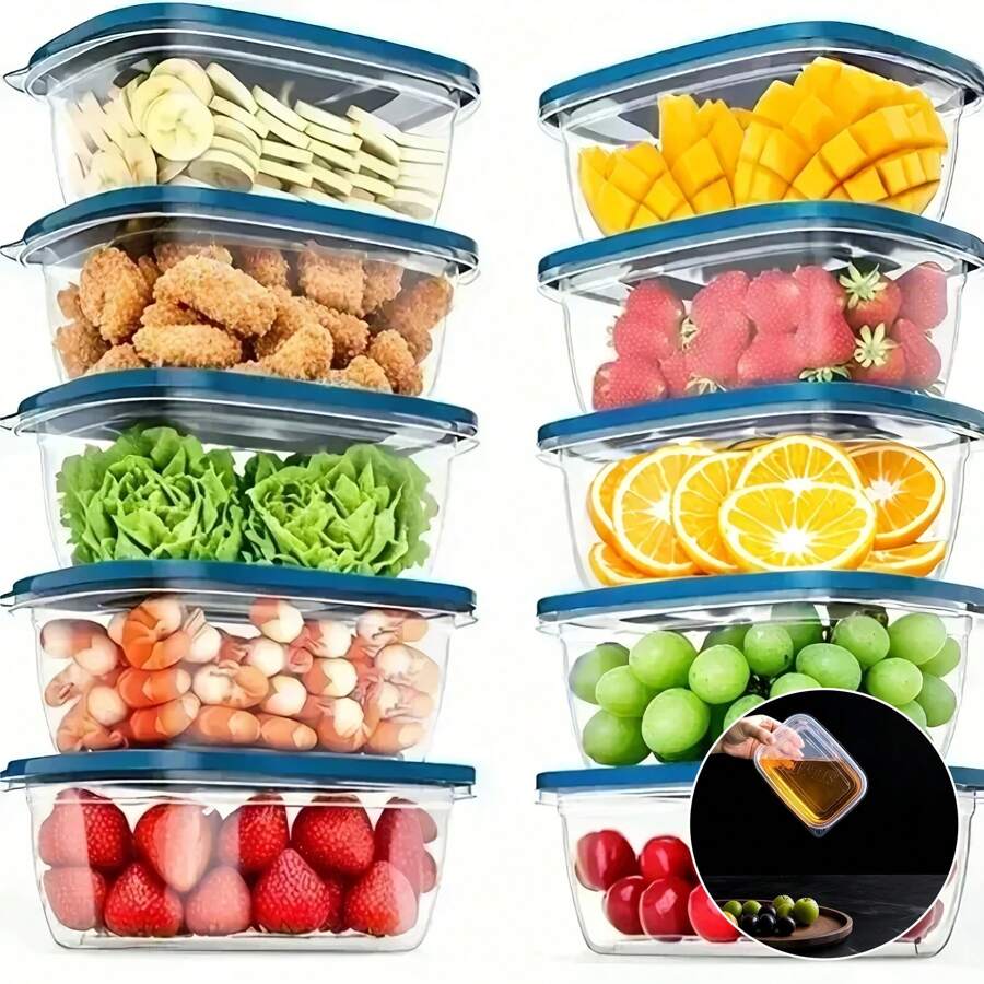 10pcs Stackable Food Storage Containers With Lids, Plastic Lunch Boxes, Suitable For Grains, Meat, Fruits, And Vegetables - Dishwasher And Microwave Friendly