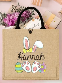 Customized Personalized Jute Tote Bag With Easter Bunny And Name, Jute Bag Large Capacity Simple Luggage BagDurable Burlap Gift Bag, Gifts For Women, Mother Day Gift - Perfect Gift Jute Tote Bag,For Easter Egg Hunt, Custom Easter Party Favor Bag