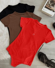 A Bory Women's Bodysuit Crew Neck Suplex Summer Blogger 2024 - 紅色 - 查看 2