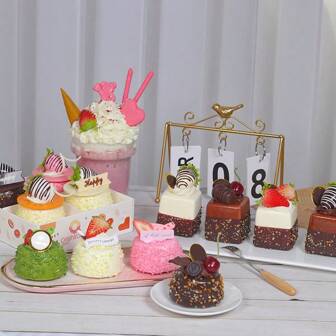 4pcs Artificial Chocolate Cake Model, Home Decor Food Display Prop, Sweet Treat Simulation, Wedding Dessert Table, Fridge Magnet Gifts Birthday Graduation