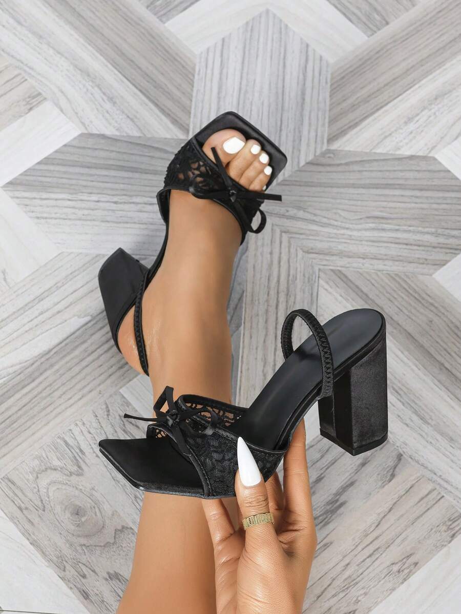 Giày cao gót hở mũi vuông màu đen cho nữ, giày dự tiệc gợi cảm đa năng thời trang kết hợp với váy - màu đen - Xem 1