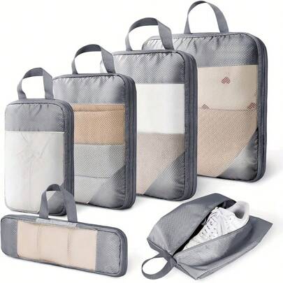 Set de 6 piezas Caja de almacenamiento ligera tipo cubo para viaje, caja de embalaje de equipaje expandible, accesorios de viaje esenciales