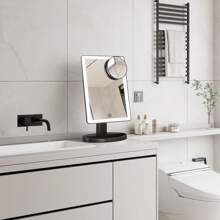 FASCINATE 大型带灯化妆镜，10倍放大，触摸屏，360°旋转，便携式桌面化妆镜，适用于更衣室、卧室和浴室，礼品，价格实惠，情人节礼物，廉价商品，旅行必备，房间装饰，情人节礼物，廉价小物，房间，1美元商品，度假必备，女士礼物，卧室，情人节，99美分 - 黑色 - 查看 8