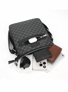 Men's Casual Geometric Pattern Square Shoulder Bag,Business Crossbody Bag Sling Bag For Father's Day Gift Mini Bag - Black - View 5