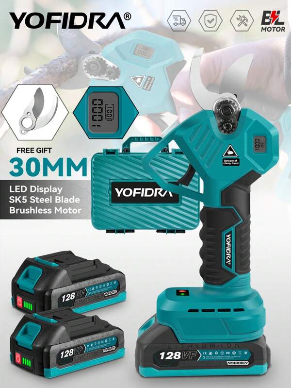 Yofidra 30mm Bürstenlosen Elektrischen Gartenschere 2 Getriebe Schnurlose Baum Pruner Schere Garten Schere Werkzeug