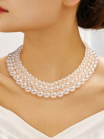 极简创意珍珠项链，女士多层复洛克项链，优雅精致锁骨链