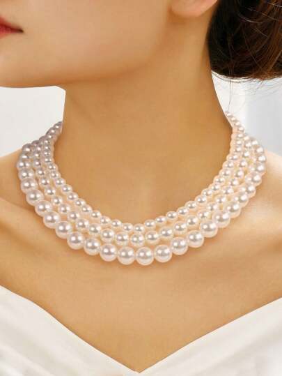 Minimalistischer kreativer Perlenschmuck, Damen mehrlagige vintage barocke Halskette, elegante zarte Schlüsselbein-Kette