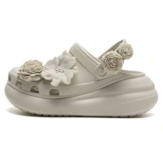 Crocs Classic Puff Flower Clog Unisex Couple Beach Sandals, Casual Outdoor Slippers 211448-0HZ