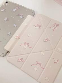 1 件可爱兔子蝴蝶结双面亚克力透明水晶背板防震睡眠/唤醒平板电脑保护套，兼容 IPad/// 平板电脑， - 彩色 - 查看 1