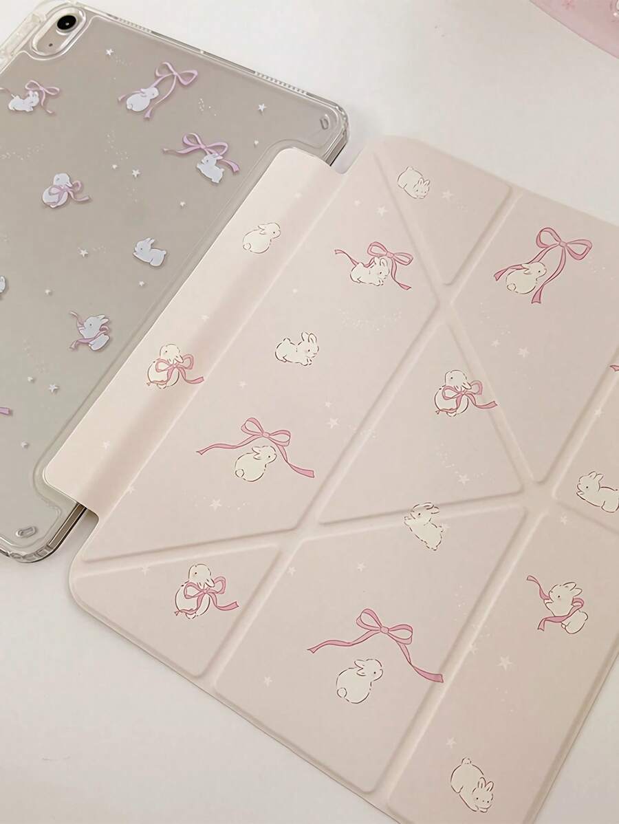1 件可爱兔子蝴蝶结双面亚克力透明水晶背板防震睡眠/唤醒平板电脑保护套，兼容 IPad/// 平板电脑， - 彩色 - 查看 1