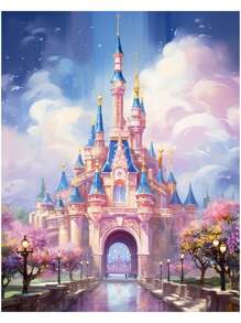 1 PIEZA Juego de pintura de diamantes con paisaje, artesanía, Castillo rosa soñador, pintura de diamantes redonda completa, Kit de mosaico de rhinestones DIY para decoración de pared del hogar y regalo