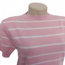 Striped Modal Blouse Short Sleeve Old Money Style Women's Fashion Spring Summer - 淺粉紅色與白色 - 查看 2