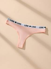 7 Pack Solid Color Love Letter Print Sporty Casual Soft Knitted Cotton Wide Waistband Breathable Thongs Women's Underwear For Daily Yoga All Seasons Lingerie - 彩色 - 查看 5