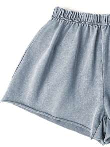 2pcs Women Casual Cotton Crop Top And Short Set, Acid Wash Vintage Distressed Knit Look, Edgy Sexy, Oversized Sweatshirt For Music Festivals, Dystopian Style, Party