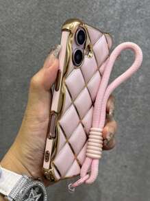 Luxury Stylish Rhombus Argyle Plating Phone Case Compatible With Iphone 16 15 14 13 12 Pro Max 11 Silicone Wristband Strap Soft Shockproof Cover
