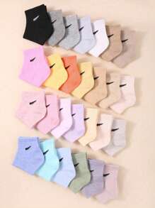 10/20/30pairs  Solid Color College Style Simple Daily Sporty Short Socks