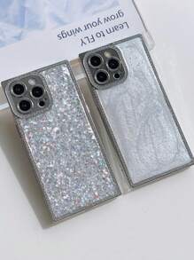 Sequins 1pc Fashionable Square Electroplated Dropper Phone Case, Protecting And High Quality For:IPhone13/13pro/13 Promax/IPhone14/14pro/14promax/IPhone15/15pro/15promax/IPhone16/16pro/16promax/IPhone14 Plus/15 Plus/16 Plus