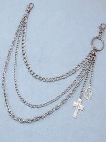 1pc Multi-Layer Cross Chain Jeans Chain, Suitable For Everyday Wear - Multicolor - View 3
