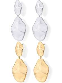 2 Pairs Fashionable Luxury Stainless Steel Polished Geometric Pendant Earrings, Suitable For Women's Daily Wear