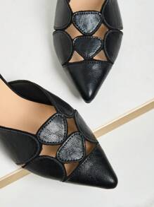 Black Closed Toe Flat Sandals, Pointed Toe Solid Color Breathable Fashion Casual Versatile Geometric Pattern Hollow-Out Woven Slip-On Slides For Women, Suitable For Spring, Summer & Autumn