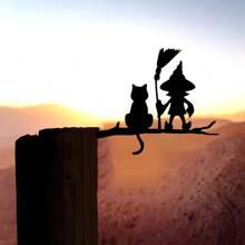 Decoración de pared de silueta metálica - Bruja y gato, adecuada para decoración del hogar, jardín y patio | Regalo ideal para cumpleaños y inauguración de la vivienda