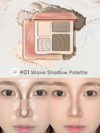 JUDYDOLL HIGHLIGHT&CONTOUR 9g Peach Blossom Highlighter & Contour Palette, All-In-One Matte Brightening And Shading Nose Shadow Blendable Kit, Suitable For Beginners, Gifting, Parties, Weddings, Dates, Fashion, Women