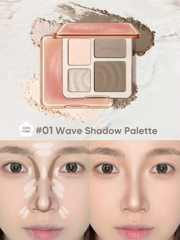 JUDYDOLL HIGHLIGHT&CONTOUR 9g Peach Blossom Highlighter & Contour Palette, All-In-One Matte Brightening And Shading Nose Shadow Blendable Kit, Suitable For Beginners, Gifting, Parties, Weddings, Dates, Fashion, Women