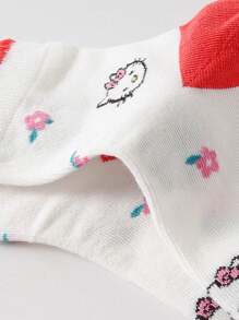 5 Pares de Meias para Crianças, Meias Curtas com Estampa Fofa de Gatinho Rosa Cartoon para Meninos/Meninas, Design de Listras/Laço, Macias, Respiráveis e Confortáveis, Meias Esportivas Casuais Estilosas, Adequadas para Escola, Férias, Presentes de Feriado, Uso Diário (Estilos Variados)