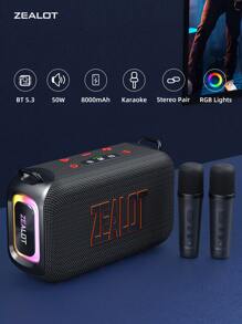 Micrófono inalámbrico Bluetooth portátil ZEALOT S85M de 50W de alta potencia, con luces de color RGB, batería incorporada de 8000mAh, compatible con tarjeta TF/USB/AUX, compatible con conexión a teléfono/tableta/computadora/TV, adecuado para campamento al aire libre, fiestas, parlante de karaoke para el hogar - Unitalla - Ver 15