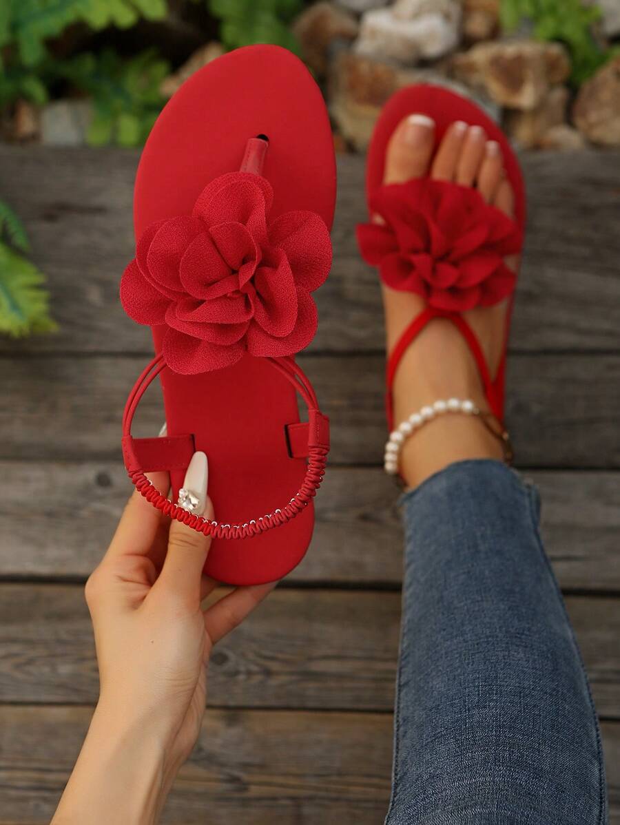 Sandálias femininas sensuais de tiras, chinelos minimalistas elegantes com bico redondo, sapatos de praia confortáveis e baixos com decoração da moda