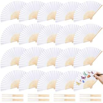 1/6/10 opakowań dekoracyjne wentylatory ręczne składane, białe składane wentylatory papierowe ręczne hurtowe rzemiosło na wesele, taniec, imprezę DIY chiński i japoński styl dekoracji
