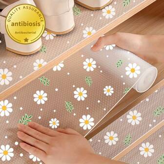 1 Roll Of Plastic Abrasion Resistant Waterproof Non-Slip Drawer Mat, Flower-Patterned, Moisture Proof, Dust Roll, For Kitchen Cabinets, Desk Protection, Refrigerator Lining
