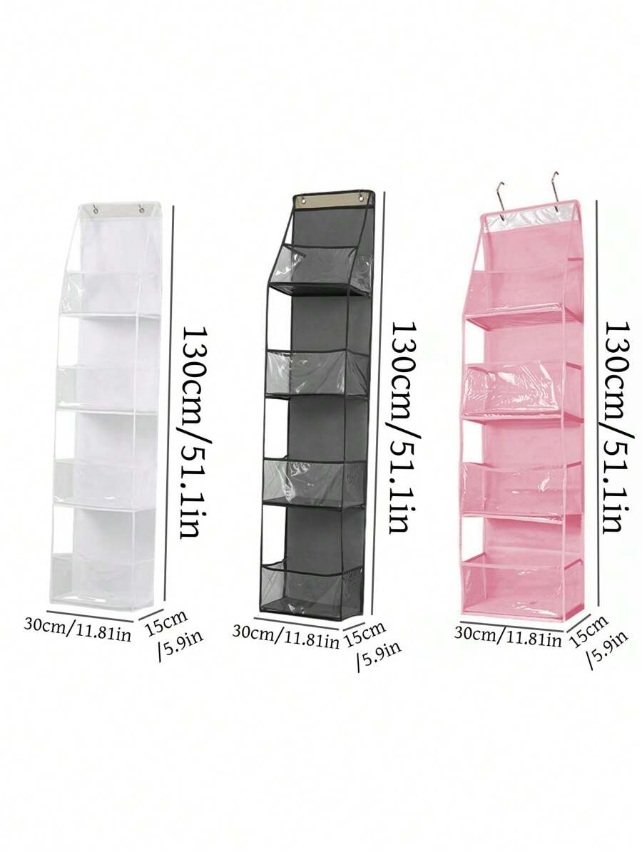 1pc 4/6 Layer Over The Door Hanging Storage Bag, Household Multi-Layer Bag/Toy Organizer, PVC + Non-Woven Fabric Wall Mounted Storage Pouch For Dorm, Comes With Metal Hooks For Easy Hanging - Multicolor - View 1