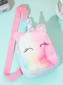 1 Pc Warm Winter Cartoon Unicorn Children'S Chest Bag, Cute Shoulder Crossbody Bag For Girls, Colorful Plush Feel Storage Bag - Multicolor - View 1