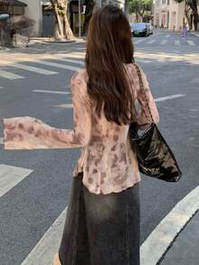 女士长袖衬衫，简约时尚，适合夏季 - 粉色 - 查看 5