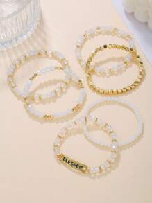 6 件/套波西米亚风亚克力串珠“”魅力多层弹性手链套装，适合男女，适合节日、派对、日常场合和礼物 - 彩色 - 查看 3