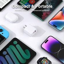 USB C+USB Dual Port PD 20W Fast Charging Wall Adapter + 3.3ft/100cm High-Efficiency Data Transfer Fast Charging Cable Compatible With IPhone 14 Series/14 Pro Max/14 Pro/14 Plus/14/13/12/11/XS/XR/8/7/6/ Series - View 5