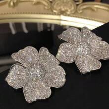 1 Pair Premium Luxury Cubic Zirconia Camellia Stud Earrings, Elegant Gift For Women Anniversary Engagement Party Jewelry, Valentine's Day - 1# - View 4