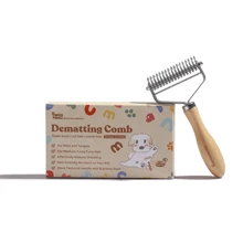 Rastrillo para desahumar perros - Peine profesional para mascotas para desenredar y desmatizar con mango de madera y cuchillas de acero inoxidable para eliminar el pelo enmarañado de gatos y perros