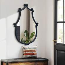 Irregular Wall Mirror - Wall Mirror Decoration Black Wall Decorative Wooden Frame Decoration Four Hanging Methods Suitable For Bathroom, Bedroom, Living Room, Cloakroom, And Entrance