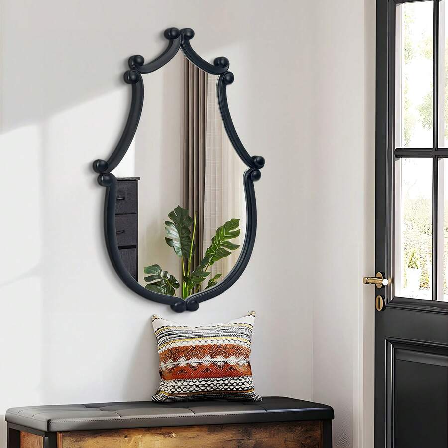 Irregular Wall Mirror - Wall Mirror Decoration Black Wall Decorative Wooden Frame Decoration Four Hanging Methods Suitable For Bathroom, Bedroom, Living Room, Cloakroom, And Entrance