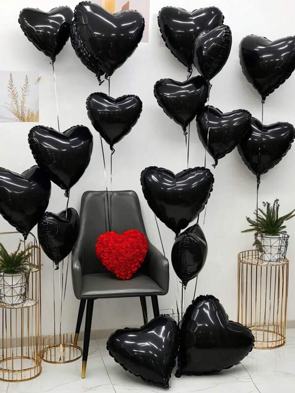 Juego de 18 pulgadas de globos de aluminio negro con forma de corazón, adecuados para cumpleaños, bodas, aniversarios, duchas de regalos, duchas, Día de San Valentín, fiestas temáticas, despedidas de soltero, decoración interior y exterior, decoración de escenas fotográficas, suministros de decoración para fiestas