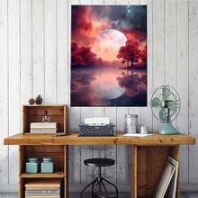 Dreamy Forest Moon River Ideal Gift For Bedroom Living Room Hallway, Mural, Wall Decoration, Room Decoration,Room Ready To Hang Wrapped Canvas With Frame,Can Be Hung