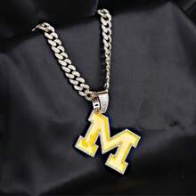 M Design Pendant Fashion Necklace, Rhinestone Decor Necklace For MIchigan Football Fans ,Hip Hop Jewelry For Party , All-Match & Exquisite Jewelry As Gift,Wolverines