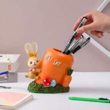 1Pc Home Desk Decoration Cute Creative Rabbit Carrot Pen Holder Resin Crafts Ornaments,Back To School,School Supplies - Multicolor - View 1