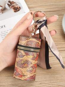 纸皮木质纹理口红盒圆筒时尚学生零钱包便携多功能配件复古女士钱包迷你钱包零钱包