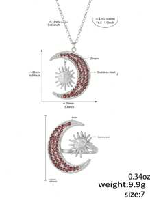 MiDuoDuo 2 件套不锈钢星星和月亮吊坠项链和戒指套装，女士简约日常珠宝